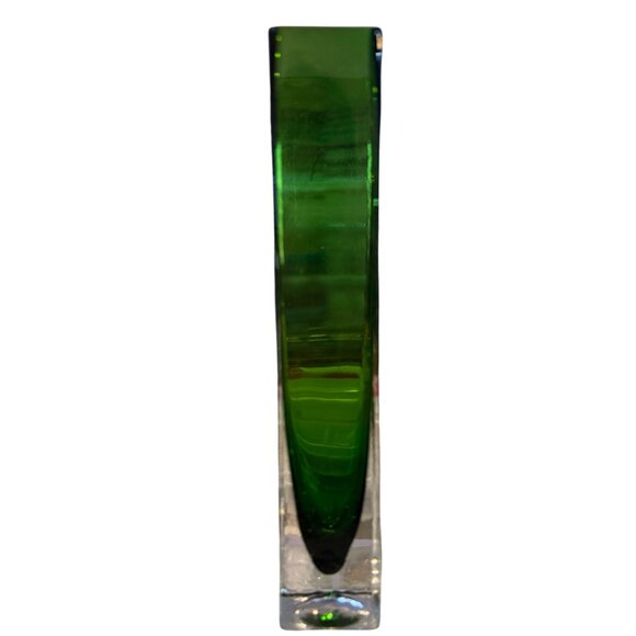 Tall Green Glass Vase With Clear Base For Home Or Office Decor Modern Geometric - Picture 5 of 13